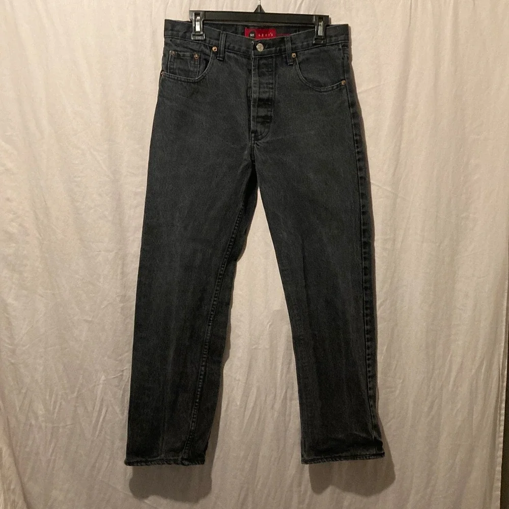 Vintage 90s USA Levis 501 Jeans 30x32 (30x28) Black Straight Button Fly Denim
